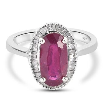 Afrikanischer Rubin (Fissure gef&uuml;llt) und Diamant Halo Ring 925 Silber platiniert (Gr&ouml;&szlig;e 17.00) ca. 3,56 ct