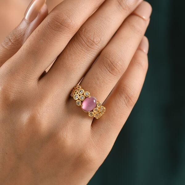 D'Joy Flamingo Mondstein, Wei&szlig;er Zirkon Ring 925 Silber 750 Gelbgold vermeil (Gr&ouml;&szlig;e 19.00) ca. 2,86 ct image number 2