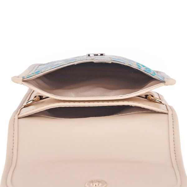 LA MAREY Brokat Handy Umh&auml;ngetasche aus Seide und Echtleder, 12x19x3cm, Hellblau image number 5