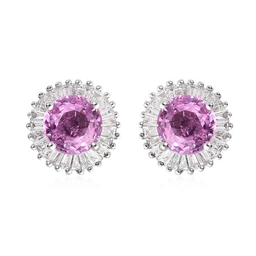 RHAPSODY rosa Saphir und Diamant Halo-Ohrstecker in Platin image number 0