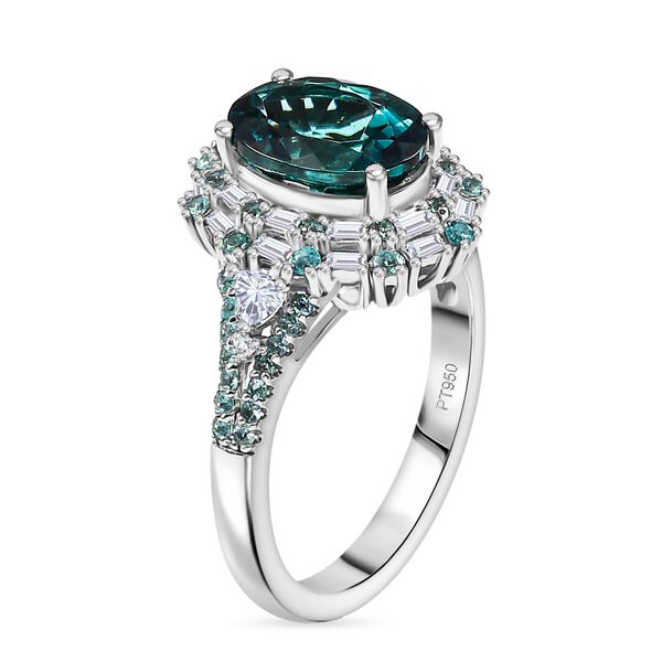 RHAPSODY zertifiziert und gepr&uuml;ft AAAA Pirineu Lagoon Tourmalin, Paraiba Turmalin und VS-EF Diamant Ring in 950 Platin - 4,37 ct. image number 3