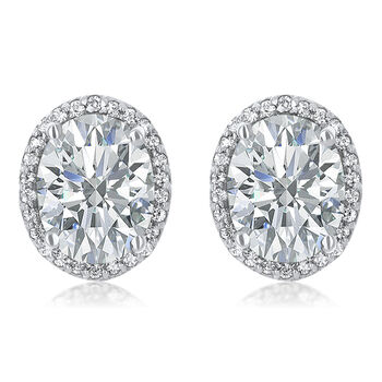 AAA Zirkonia Halo Ohrstecker, Messing rhodiniert