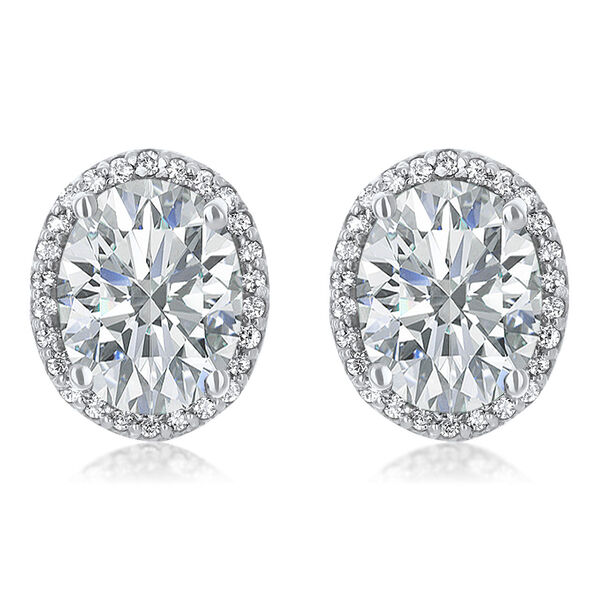 AAA Zirkonia Halo Ohrstecker, Messing rhodiniert