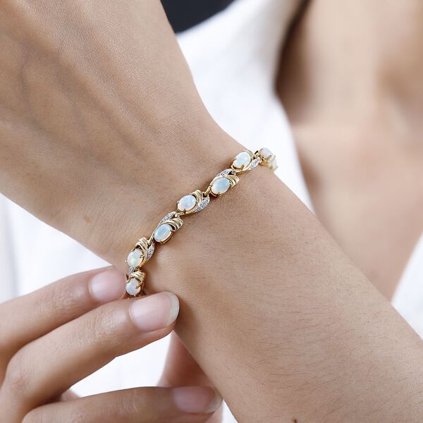 AA natürliches, äthiopisches Welo Opal und Zirkon-Armband, 20 cm - 6,57 ct. image number 4