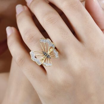 GP Italian Garden Kollektion- Wei&szlig;er, Champagner Diamant und blauer Saphir-Ring, 925 Silber Gelbgold Vermeil - 0,51 ct,