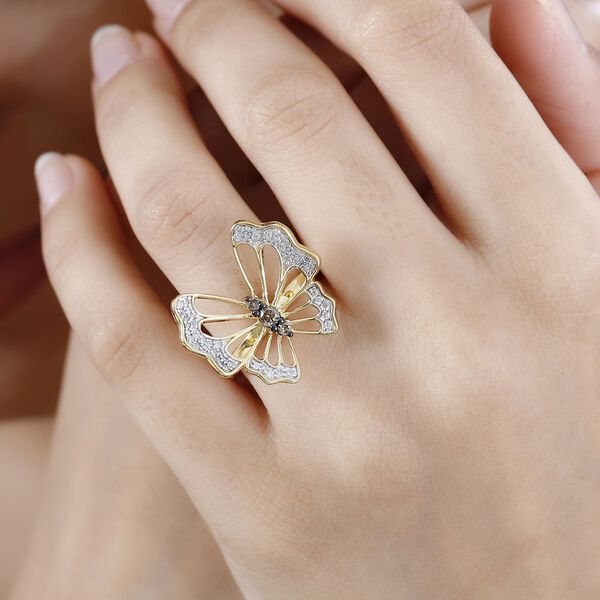 GP Italian Garden Kollektion- Weißer, Champagner Diamant und blauer Saphir-Ring, 925 Silber Gelbgold Vermeil - 0,51 ct, image number 2