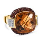 AAA Citrin, Mosambik Granat Ring, 925 Silber Gelbgold Vermeil, (Größe 19.00) ca. 21.30 ct