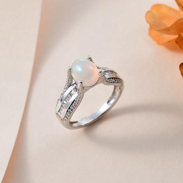 Natürlicher, äthiopischer Welo Opal, Weißer Zirkon Ring 925 Silber rhodiniert (Größe 17.00) ca. 2.06 ct image number 2
