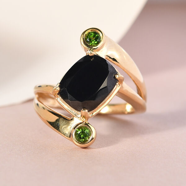 Elite Shungit und Nat&uuml;rlicher Chromdiopsid Bypass Ring 925 Silber vergoldet image number 2