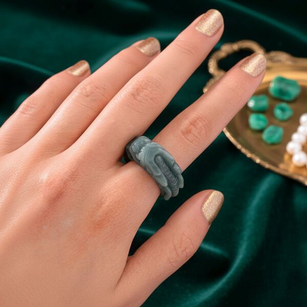 EXTREM SELTEN Nat&uuml;rlicher Olmek Jadeit Ring 16 cm ca. 40.00 ct (Gr&ouml;&szlig;e 19.00) image number 3