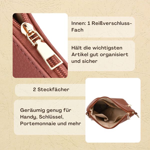 Crossbody-Tasche mit gemustertem Schulterriemen und vielen Fächern, 23×26 cm, Rosa image number 1