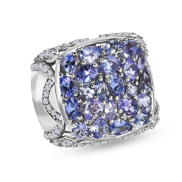 Tansanit und Zirkon Cocktail Ring - 4,06 ct.