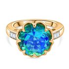 D’joy Pfau Quarz Triplette, Weißer Zirkon Ring 925 Silber 750 Gelb Vergoldet (Größe 16.00) ca. 7,51 ct