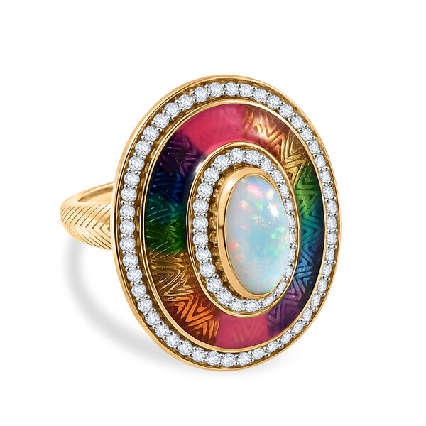 D'Joy AA nat&uuml;rlicher, &auml;thiopischer Welo Opal und Zirkon Ring und Anh&auml;nger mit 50cm Kette image number 8