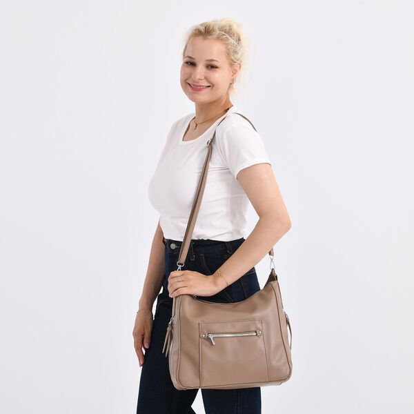 Crossbody-Tasche mit mehreren Rei&szlig;verschlusstaschen, 31x13x28 cm, Khaki image number 2