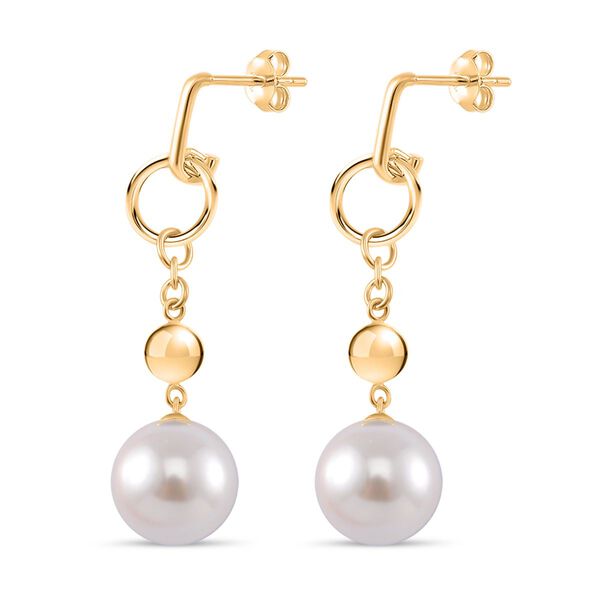 Weiße Muschelkernperle Ohrringe 925 Silber 750 Gelbgold Vermeil image number 3