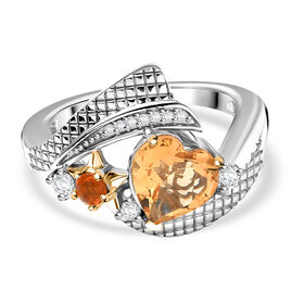 GP - AA Citrin, Feueropal Ring 925 Silber Rhodiniert und 750 Gelbgold Vermeil (Gr&ouml;&szlig;e 17.00) ca. 2,00 ct