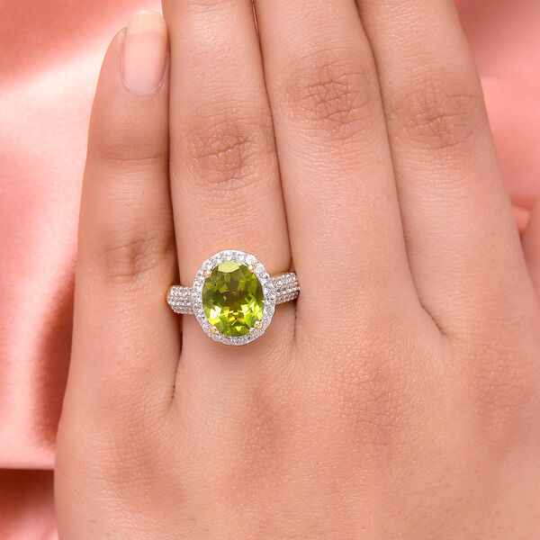 Natürlicher Peridot und weißer Zirkon-Ring, 925 Silber Gelbgold Vermeil  ca. 4,21 ct image number 3