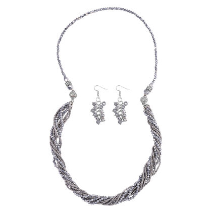 2er Set - Grau Kristall, Wei&szlig;er Kristall Halskette und Ohrringe