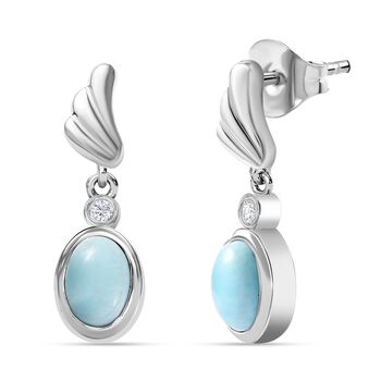 AA Larimar, Wei&szlig;er Zirkon Ohrringe 925 Silber platiniert ca. 2,14 ct.