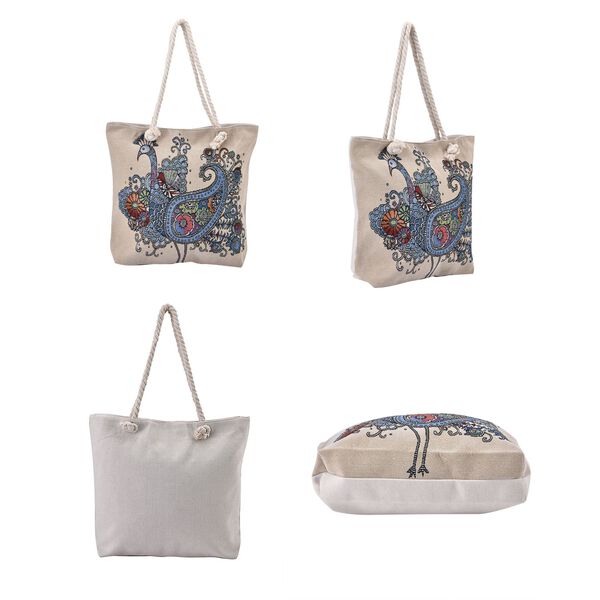 Jute-Tasche mit Pfau-Muster image number 4