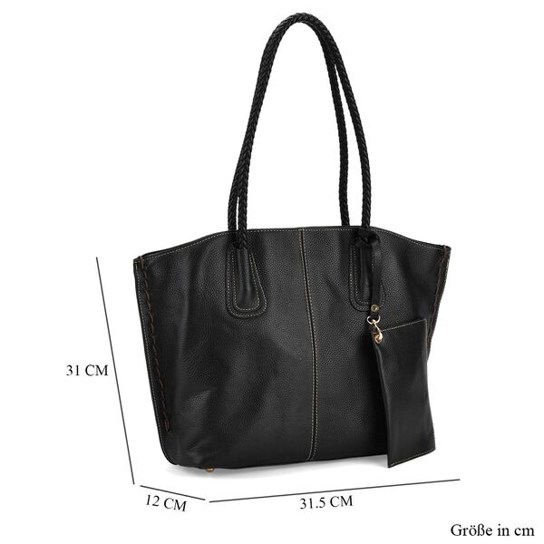 2er-Set Echtleder-Shopper, stilvolle Handtaschen mit passendem Reißverschluss-Etui, Schwarz image number 10