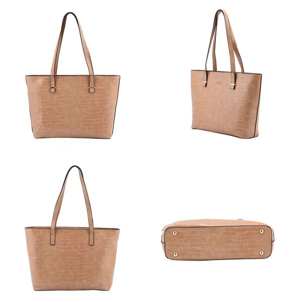 Passage - 4er-Set Handtaschen mit Krokodilpr&auml;gung; enth&auml;lt Schultertasche, Cross Body Bag, Clutch Bag und Portemonnaie, Beige image number 2