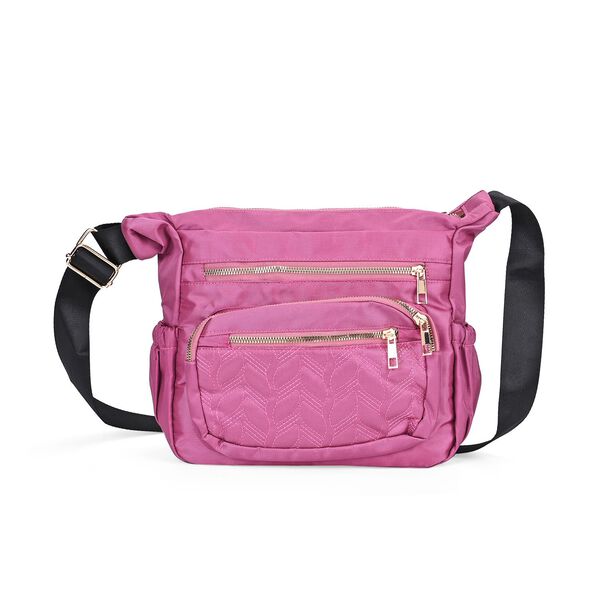 Passage - Multifächer Crossbody Tasche aus Wasserabweisender Nylon und verstellbarer Riemen, voll RFID schutz, 28 x 22 x 10 cm, Rosa