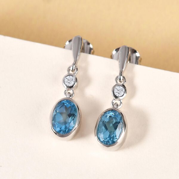 Schweizer Blautopas und weiße Zirkon-Ohrringe, 925 Silber platiniert ca. 2,06 ct image number 2