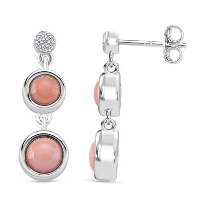 D'Joy Nat&uuml;rlicher Rosa K&ouml;nigsmuschel Perle (6 mm), Moissanit Ohrringe 925 Silber rhodiniert