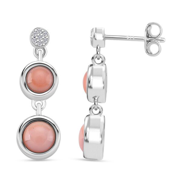 D'Joy Nat&uuml;rlicher Rosa K&ouml;nigsmuschel Perle (6 mm), Moissanit Ohrringe 925 Silber rhodiniert