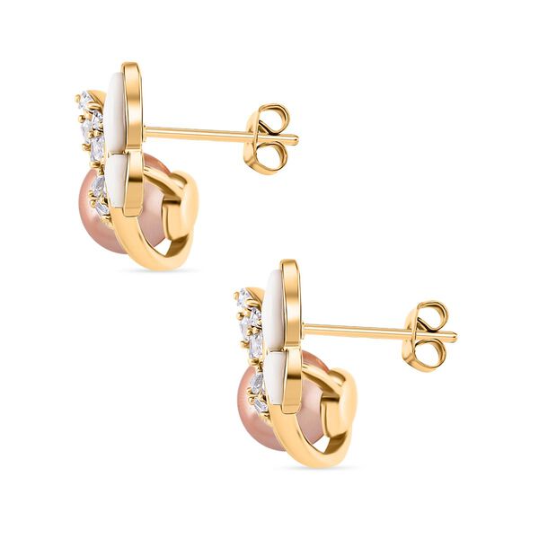 Pfirsich Muschelperle (7-9 mm), Weißes Perlmutt Ohrringe, Nickelfreies Messing, golfarben image number 4