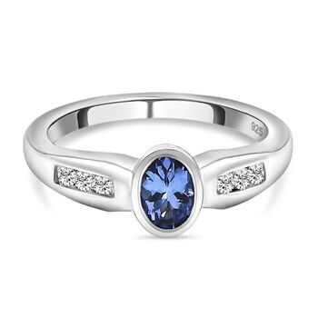 Tansanit und wei&szlig;er Zirkon-Ring, 925 Silber platiniert (Gr&ouml;&szlig;e 16.00) ca. 0.63 ct