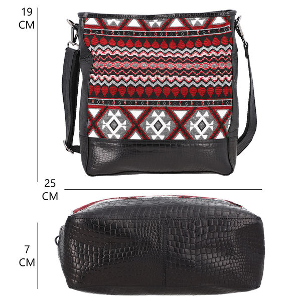 Crossbody Bag aus echtem Leder und Jacquard mit Krokopr&auml;gung, schwarz image number 9