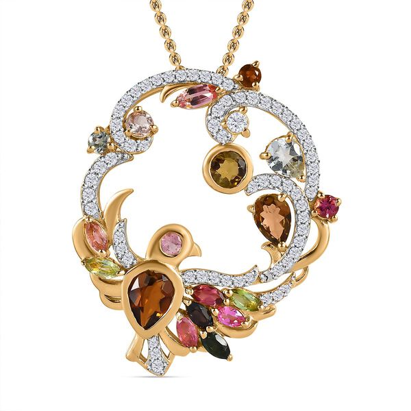 Nat&uuml;rlicher, mehrfarbiger Turmalin und Zirkon-Anh&auml;nger mit 45cm Kette - 3,46 ct.