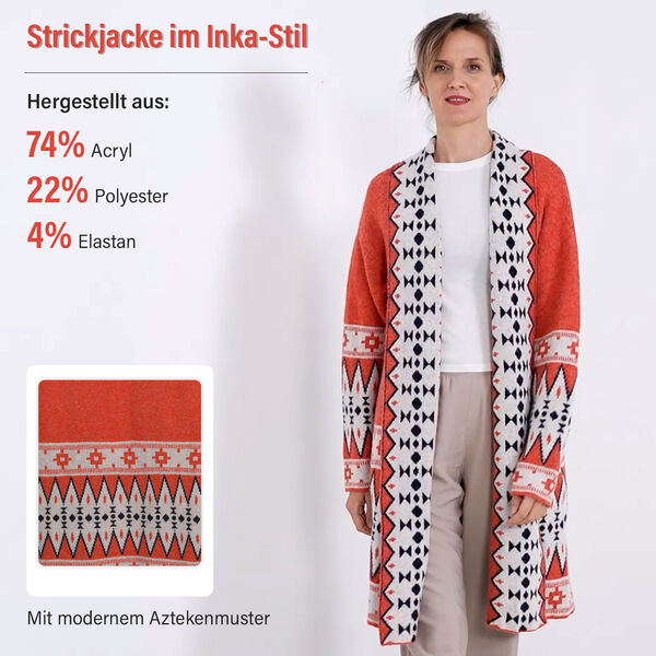 Kuschelig weiche Strickjacke im Inka-Stil, Rot image number 2