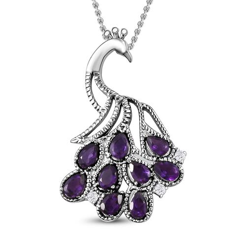 Afrikanischer Amethyst, weißer Zirkon Anhänger mit Kette, Edelstahl, ca. 4.23 ct image number 0