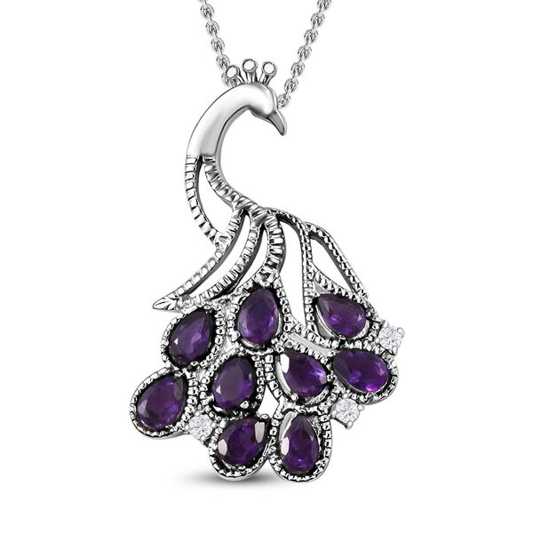 Afrikanischer Amethyst, weißer Zirkon Anhänger mit Kette, Edelstahl, ca. 4.23 ct image number 0