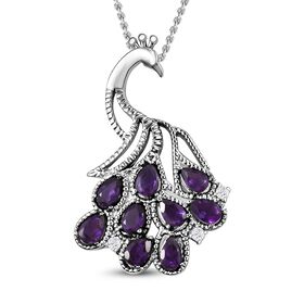 Afrikanischer Amethyst, weißer Zirkon Anhänger mit Kette, Edelstahl, ca. 4.23 ct