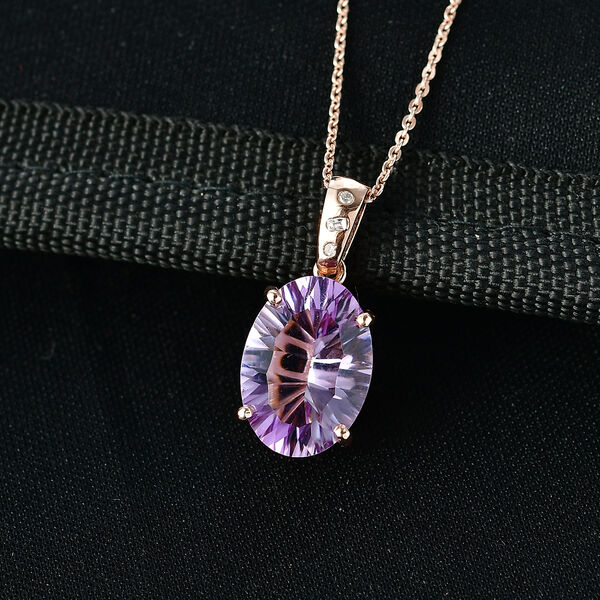 D'Joy AAA Rose De France Amethyst und Diamant Anh&auml;nger mit 50cm Kette - 5,27 ct. image number 1