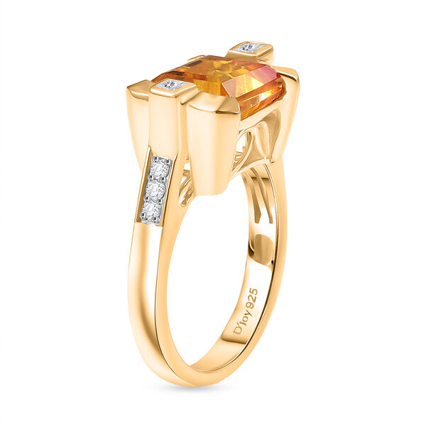 Feuerrahmen-Design - D'Joy Sphaleros Quarz, Wei&szlig;er Zirkon Ring. 925 Silber 750 Gelb Vergoldet (Gr&ouml;&szlig;e 18.00) ca. 4.20 ct image number 5