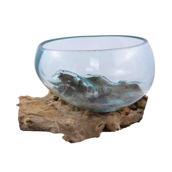 Jardin de Bali Kollektion: mundgeblasene Glasschale auf Naturholz image number 2