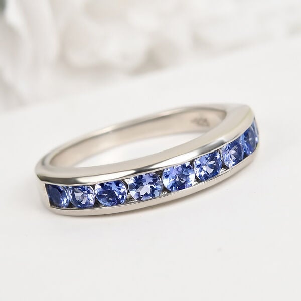 AA Tansanit Band Ring 925 Silber Platin-Überzug image number 2