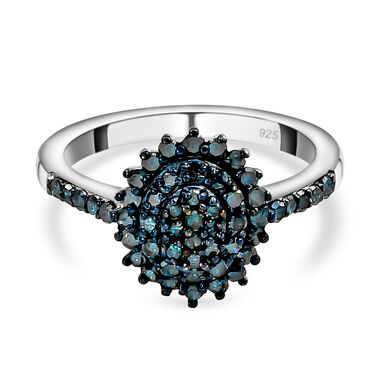 Blauer Diamant-Ring, 925 Silber platiniert  ca. 0,50 ct