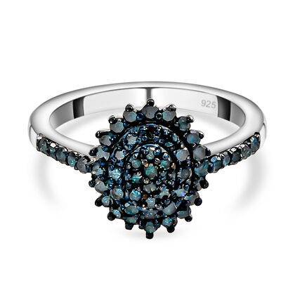 Blauer Diamant-Ring, 925 Silber platiniert (Größe 16.00) ca. 0,50 ct