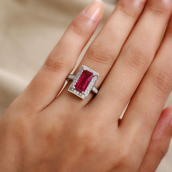 Fissure gef&uuml;llt Rubin und Zirkon Halo Ring 925 Silber Platin-&Uuml;berzug image number 3