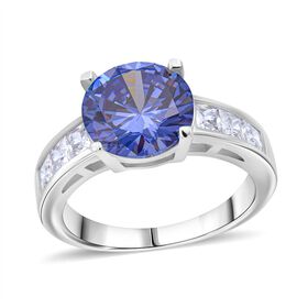 Lustro Stella Blauer Saphir-Farbener Zirkonia, Weißer Zirkonia Ring 925 Silber rhodiniert (Größe 17.00)