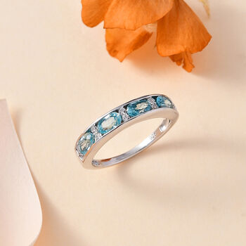 Blauer Zirkon, Wei&szlig;er Zirkon Ring 925 Silber rhodiniert (Gr&ouml;&szlig;e 19.00) ca. 1,62 ct