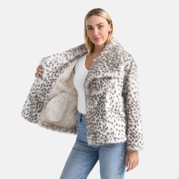 LA MAREY Signature - Kurzjacke aus Webpelz mit Leopardenmuster, Einheitsgr&ouml;&szlig;e, Beige