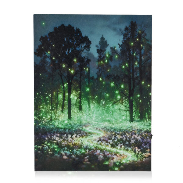 LIVMORE Waldpfad Nacht Motiv LED Wandbild mit Glasfaser Lichteffekt 30 x 40 cm